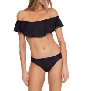Trina Turk Women’s Black Monaco Off-The-Shoulder Ruffle Bandeau Bikini Top